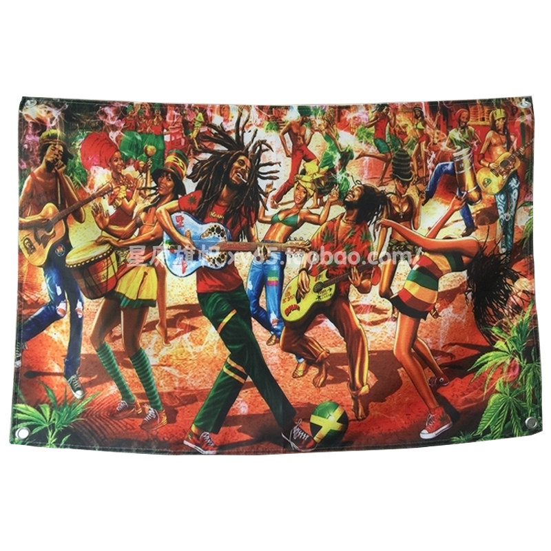 雷鬼红黄绿reggae BOB marley挂布旗酒吧餐厅商业装饰背景布窗帘