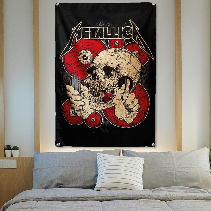 可定制 Metallica金属乐队摇滚酒吧台球厅工作室装饰挂旗挂布墙布 - 图1