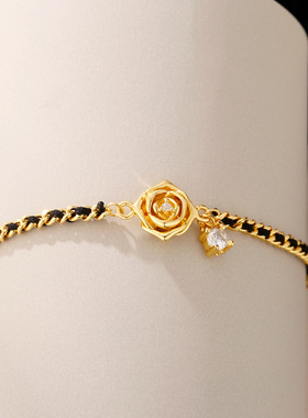 法国chrry koop中古色山茶花水滴锆石手链新款高级感小香风黑金