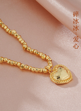 法国chrry koop新款新中式金色鱼鳞爱心吊坠项链高级感秋冬蹦迪