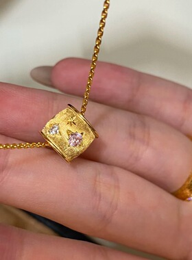 法国chrry koop年新款中古金色拉丝腰筒八芒星项链复古毛衣链