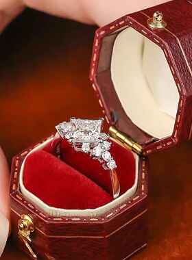 法国chrry koops925银戒指女新款欧美时尚公主方四爪2克拉莫桑石