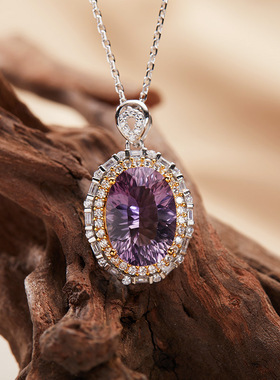 法国chrry koops925银镶黄紫水晶项链女彩宝吊坠托帕石锁骨链时尚