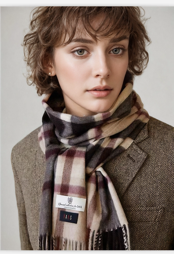 正版英国DAKS羊绒围巾达克狮韩国专柜秋冬男女100纯绒英伦格子 - 图1