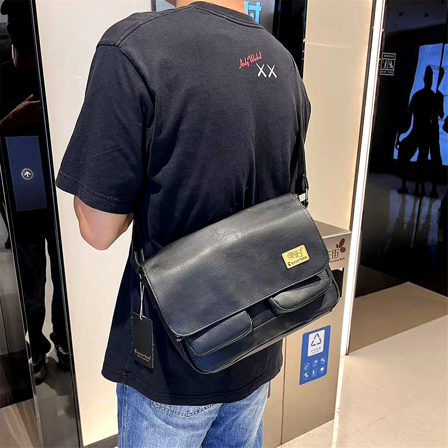 日韩青年单肩包复古邮差包潮牌男士斜挎包休闲横款翻盖多口袋背包,淘宝优惠券,粉丝福利购,淘宝优惠卷