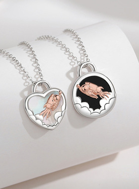 宇航员纯银925情侣项链男女时尚