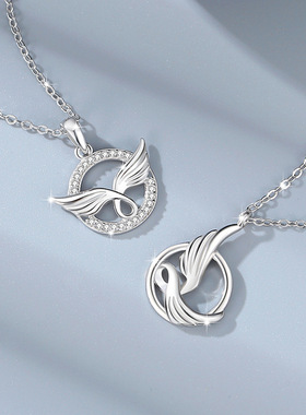 天使之翼925纯银情侣项链小众