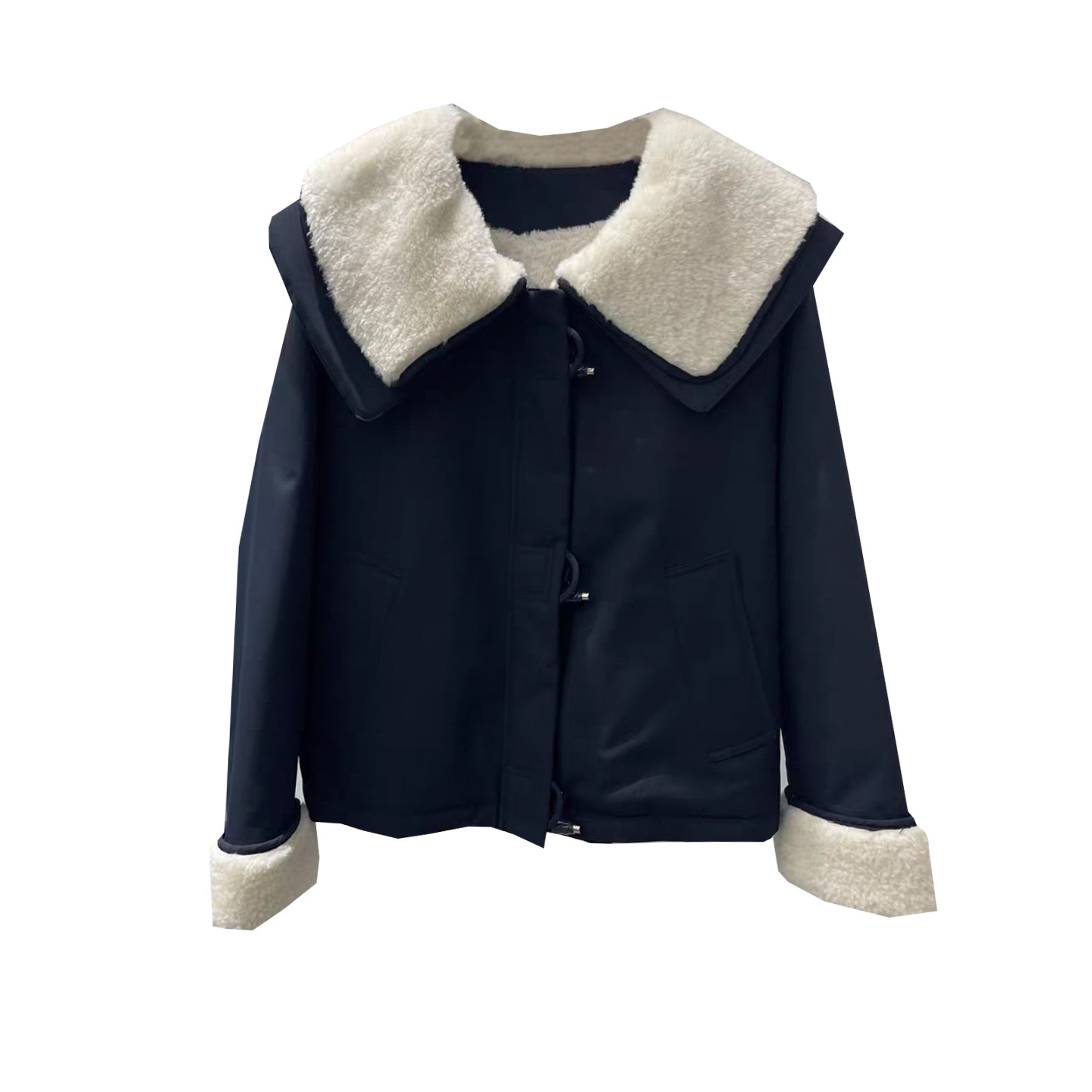 娃娃领软皮加绒加厚短外套女2025秋季新款时尚小个子大毛领上衣潮,淘宝优惠券,粉丝福利购,淘宝优惠卷