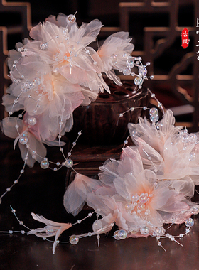 古风绢纱花朵发夹手工