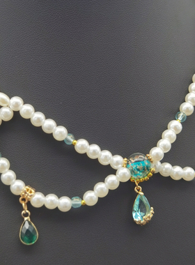 古装精美软璎珞明制襦裙坦领项链珍珠琉璃吊坠复古百搭汉服配饰