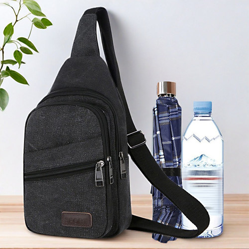 斜挎包男款大容量多功能帆布胸包男士背包休闲运动旅游胸前包单肩 - 图0