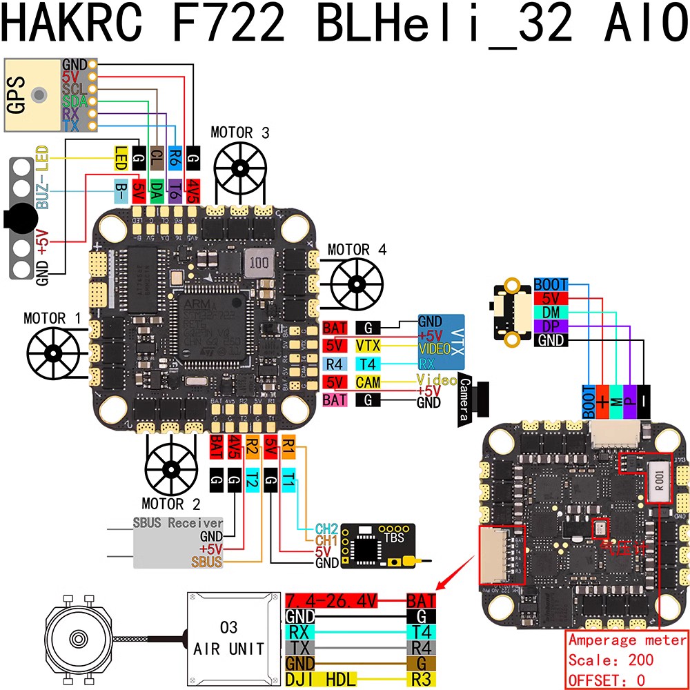 HAKRC F722 BLHeli_32 45A AIO 128K飞控电调双陀螺仪FPV穿越机F7 - 图2