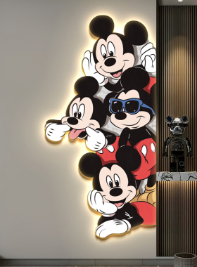 卡通动漫米奇挂画玄关装饰画壁灯入户走廊过道背景墙壁画发光灯画