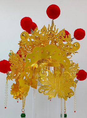 手工绒球凤冠王母地母陈靖姑土地婆注生娘娘神明帽子九天玄女头冠