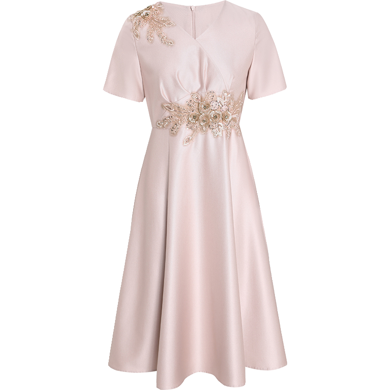 V领新中式喜婆婆婚宴装礼服女2024夏季新款钉珠宴会短袖连衣裙