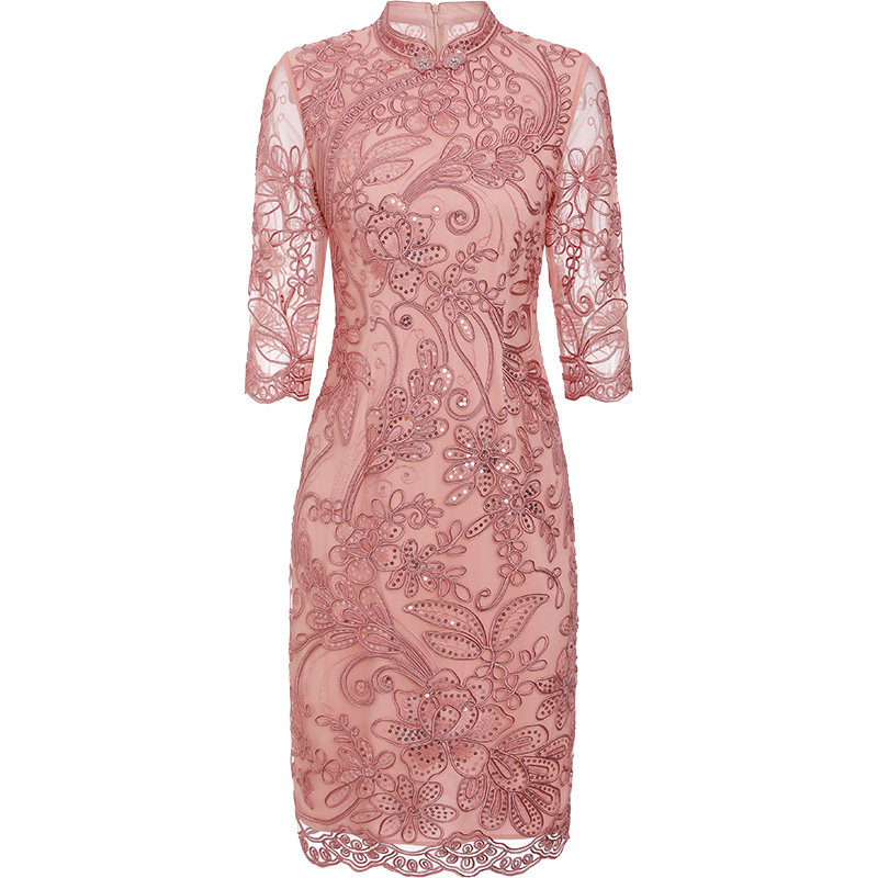 婚礼妈妈装高贵旗袍短袖4050岁中年女士母亲礼服喜婆婆婚宴连衣裙