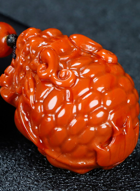 天然凉山南红玛瑙柿子红龙龟富贵长寿吊坠原石雕刻挂件男女款376