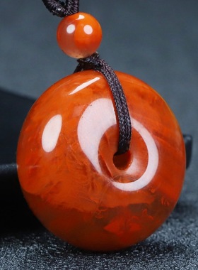 正宗天然四川凉山南红玛瑙柿子红平安扣玉坠原石挂件男女款472号