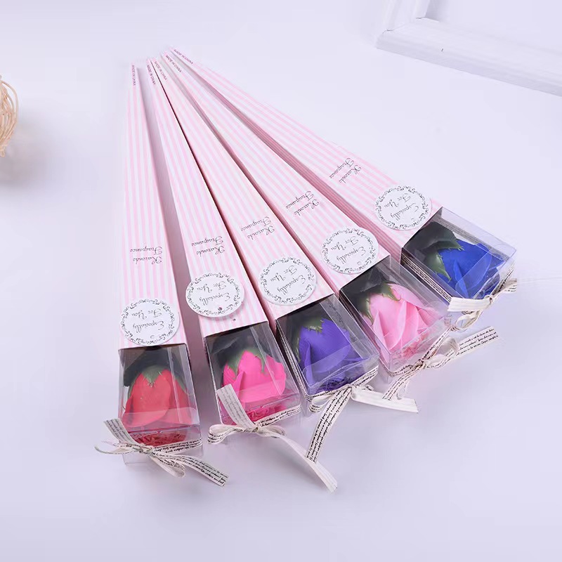 情人节礼物送女朋友老婆女生单支玫瑰手捧仿真香皂花永生干鲜花束