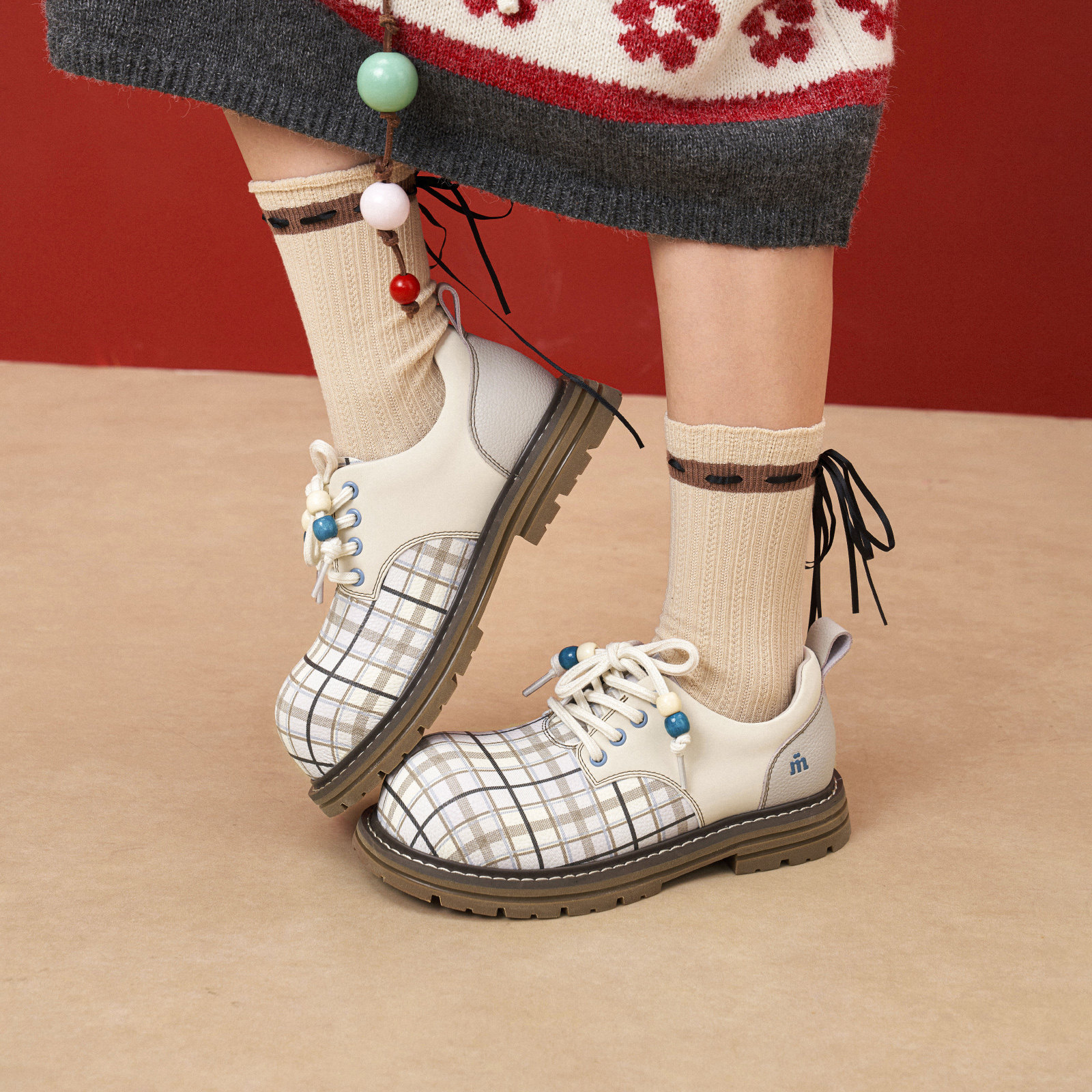 玛速主义2025年冬季新款时尚拼色单鞋百搭系带小皮鞋平底休闲鞋女,淘宝优惠券,粉丝福利购,淘宝优惠卷