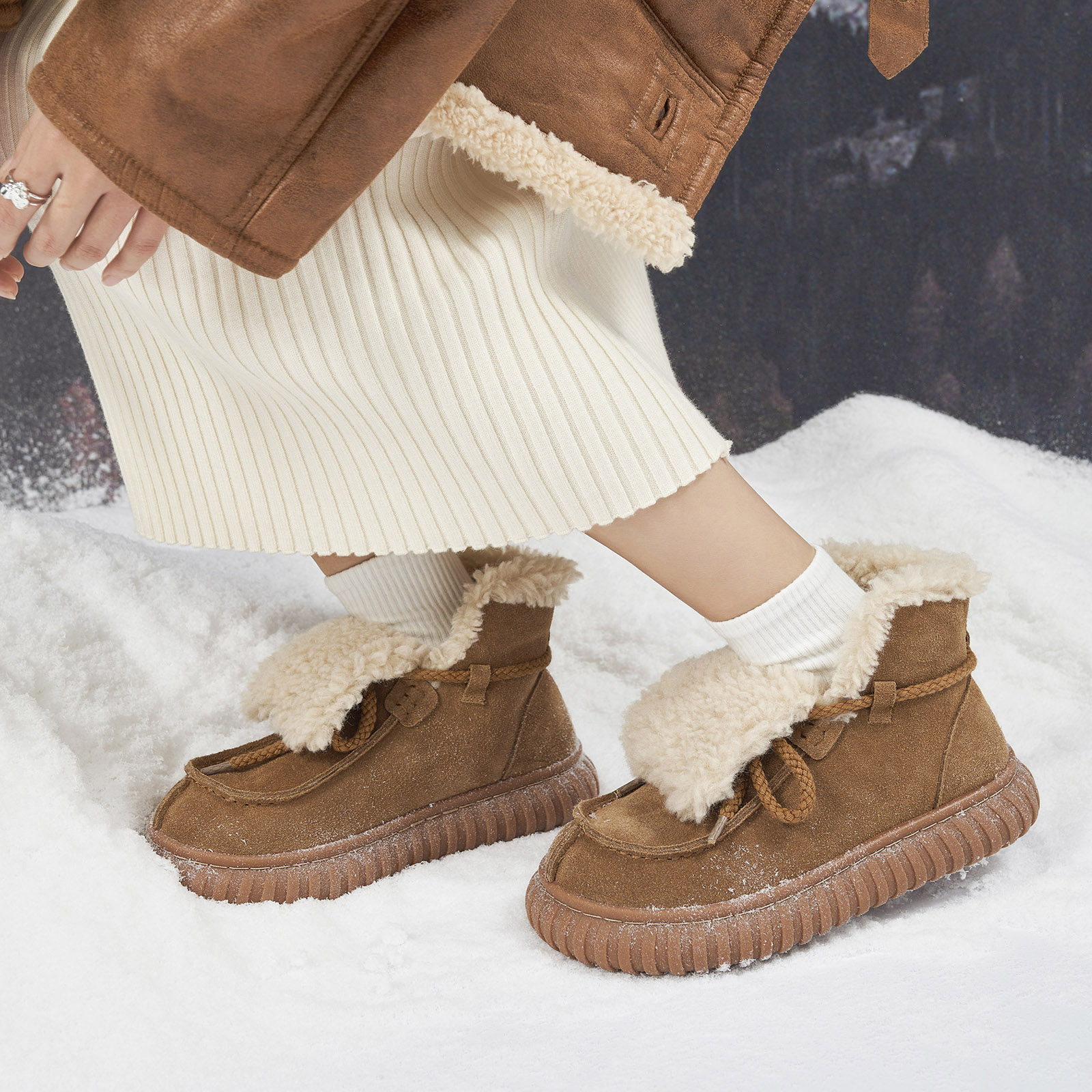 玛速主义2025新款厚底加绒雪地靴女冬圆头系带大棉鞋保暖休闲短靴,淘宝优惠券,粉丝福利购,淘宝优惠卷