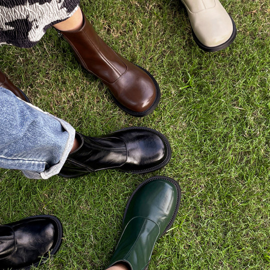 British style zipper slim boots for women autumn and winter fleece short boots