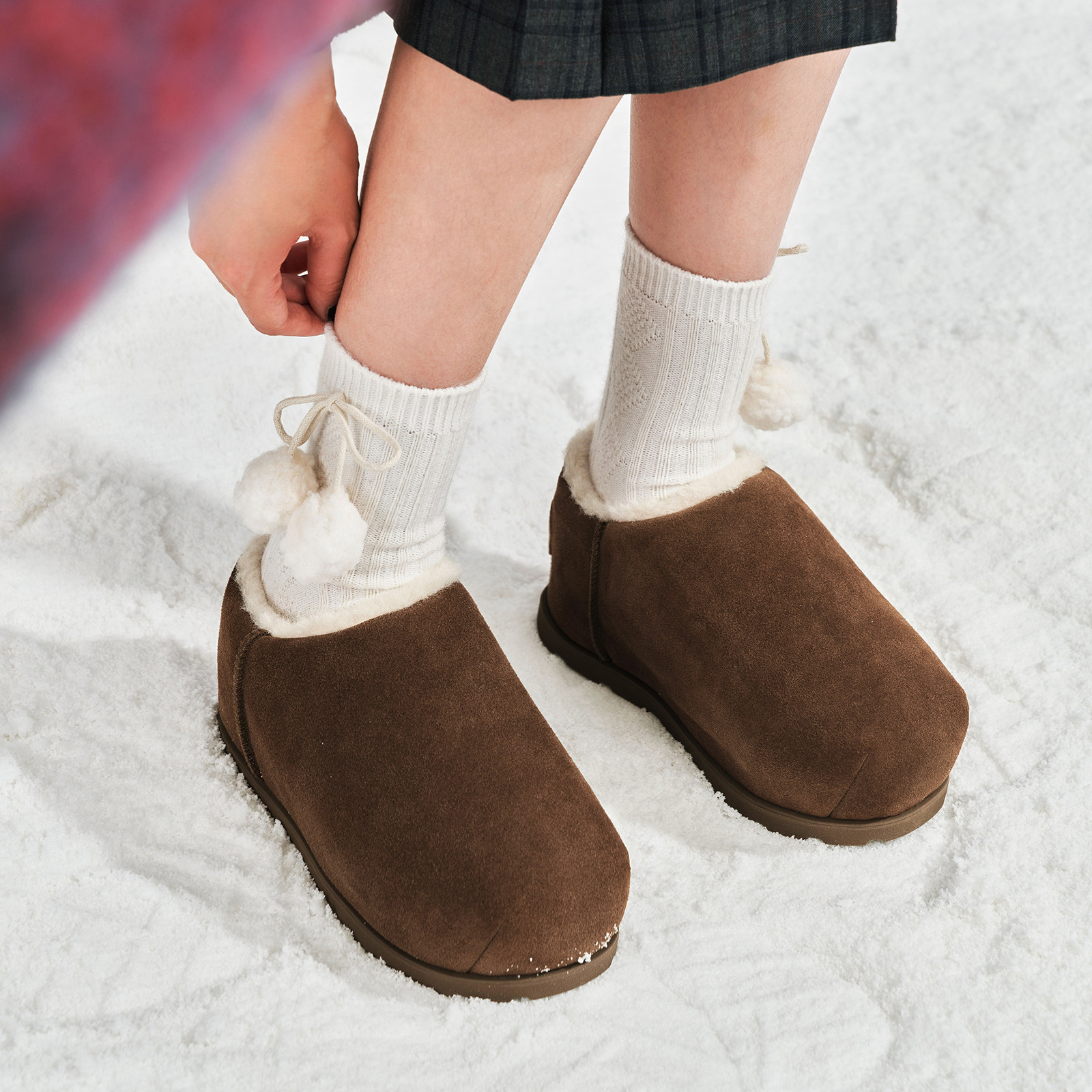 玛速主义2025年冬季保暖加绒棉鞋平底百搭雪地靴一脚蹬懒人毛毛鞋,淘宝优惠券,粉丝福利购,淘宝优惠卷