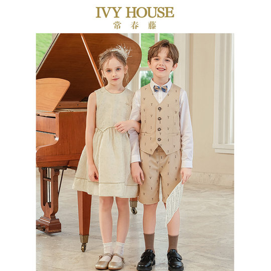 IVY HOUSE常春藤童装女童春季华丽提花无袖公主裙礼服连衣裙外套