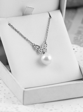 批 发水洗不掉色蝴蝶吊珍珠项链女轻奢小众锁骨链高级感颈链配饰