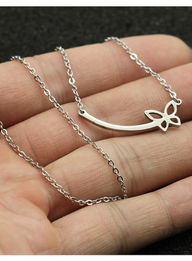 批 发洗不掉色钛钢双挂长条蝴蝶项链吊坠锁骨链女送闺蜜生日礼物