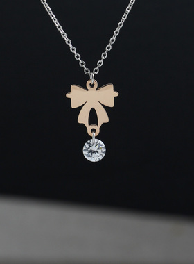 批 发洗不掉色蝴蝶结吊钻项链女锁骨链女颈链女吊坠女生简约配饰