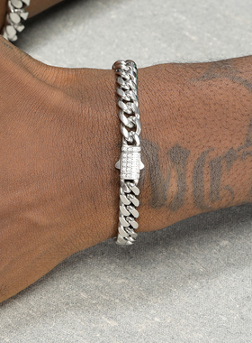 GRGR18K金色扣镶钻钛钢古巴手链