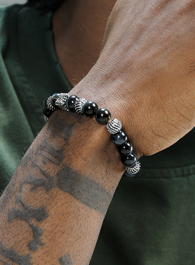 GRGR蓝色虎眼石银珠手串