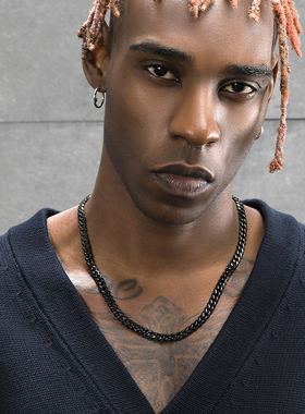 GRGR黑色古巴链项链嘻哈百搭