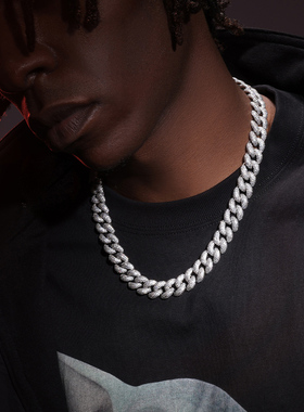 GRGR微镶嵌锆石满钻嘻哈古巴项链