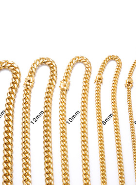 金色古巴欧美街头风钛钢项链