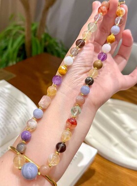 原创超美多巴胺天然紫水晶黄水晶多宝水晶项链饰品金发晶女款颈链