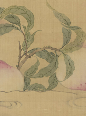 慈禧太后寿桃客厅卧室祝寿挂画国画装饰画写意花鸟画宣纸字画竖版