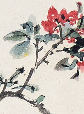 新中式花鸟画装饰画荷花客厅非手绘字画真迹张大千海棠花卷轴装裱