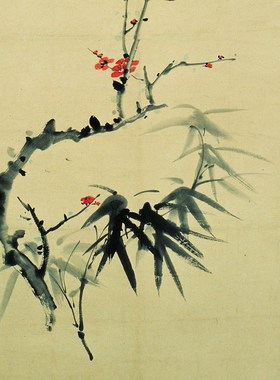 国画高清花鸟画现代客厅装饰画非手绘字画张大千 梅花齐眉赠装裱