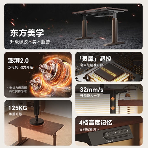 乐歌SE2-T智能电动升降桌高端实木电脑桌办公桌黑胡桃木色大板桌 - 图0