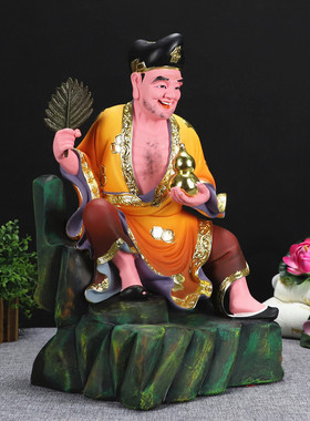 七彩中式风桌面醉酒树脂摆件佛像