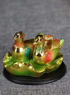 中式镀金鸳鸯摆件鸳鸯戏水家居摆件送礼送新人桌面树脂礼品工艺品