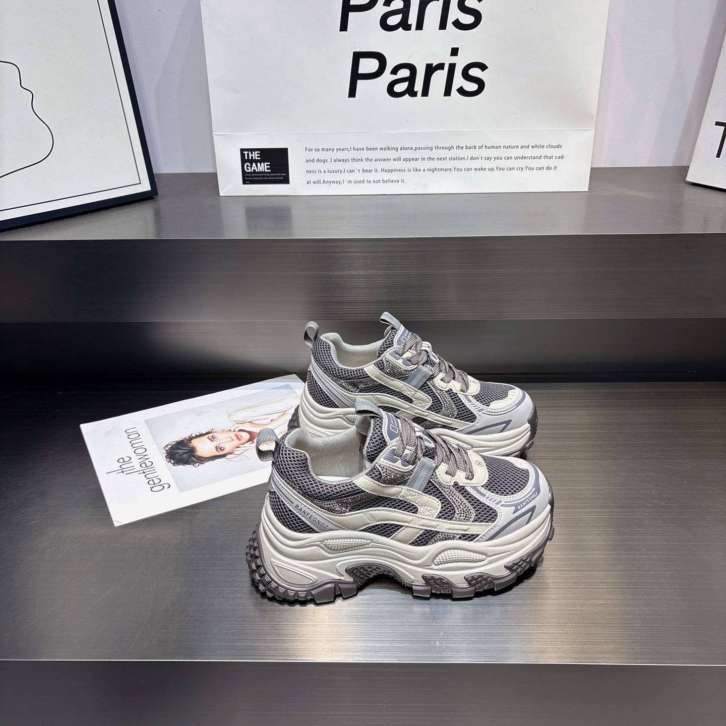 真皮水钻厚底老爹鞋女2025秋季新款小个子6cm增高透气休闲运动鞋,淘宝优惠券,粉丝福利购,淘宝优惠卷