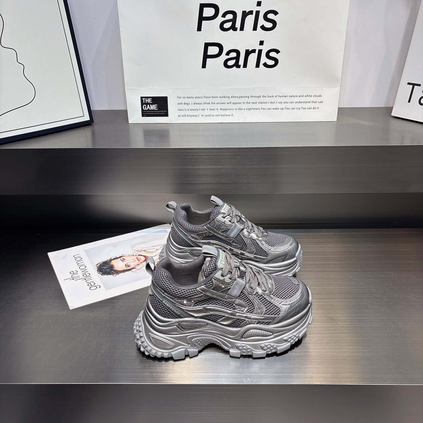 真皮水钻厚底老爹鞋女2025秋季新款小个子6cm增高透气休闲运动鞋,淘宝优惠券,粉丝福利购,淘宝优惠卷