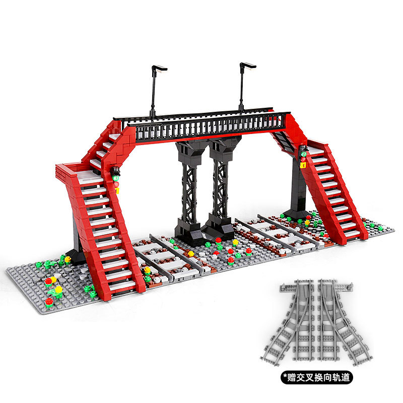 宇星12008火车铁路天桥信号塔世界高铁拼装拼插积木模王兼 - 图3