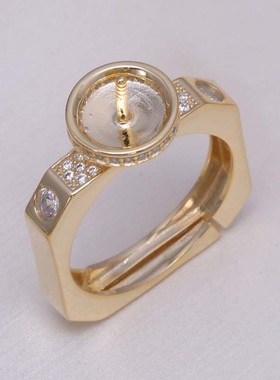 s925纯银复古雅致几何方形戒指托