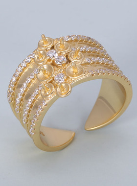 精致复古3-4mm多珠戒指托