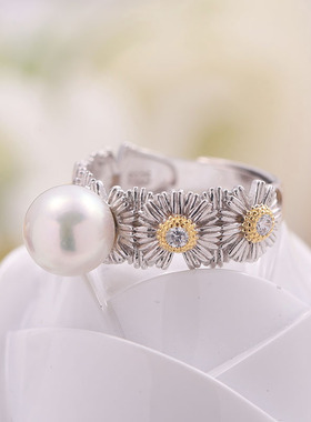 分色向日葵戒指托s925纯银日韩版