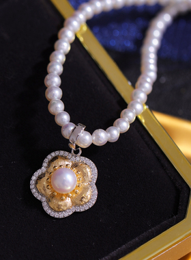 s925纯银分色二用花朵项链坠吊坠